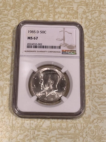 1985-D NGC MS67 Kennedy Half Dollar Cover