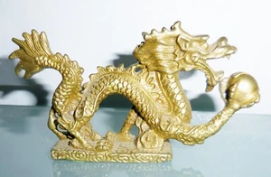 VINTAGE ART DECO MASSIV MESSING DRACHEN FIGUR SCHÖNES ASIATISCHES DESIGN - Bild 1 von 4
