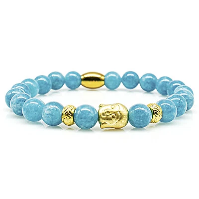 Jade Armband Bracelet Perlenarmband Amazonite Buddha 24k vergoldet 8mm Edelstahl - Bild 1 von 2