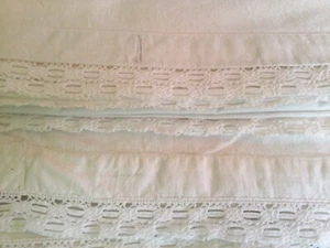 Antike Bettwäsche 2 Überschlaglaken mit Spitze  140 x 210cm - Bild 1 von 1