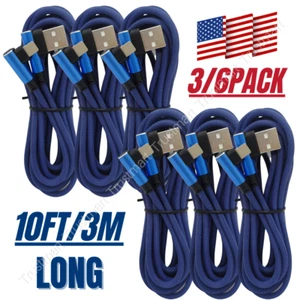 LOT 90 Degree Elbow USB Charger Cable 10FT For iPhone 14 13 12 XR Charging Cord - Picture 1 of 11