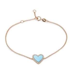 NEW! EFFY 14K GOLD TURQUOISE HEART BRACELET W DIAMONDS /MSRP $1,595 - Picture 1 of 3