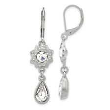 1928 Jewelry - Silver-tone White Crystal Flower Leverback Earrings