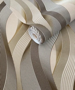 Modern 3D Glitter Wave Embossed Bedroom TV Background PVC Non-Pasted Wallpaper - Picture 1 of 5