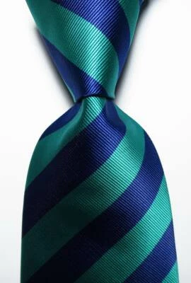 Новый классический в полоску синий зеленый JACQUARD сплетенный шелк мужской галстук галстук - Изображение 1 из 2