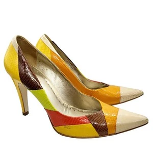 Y2K BCBGGIRLS Colorblock Leather Reptile Snake Print Pointed Toe Heels Size 9.5 - Picture 1 of 10
