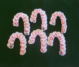 Set of 6 White Crocheted 3" Candy Cane Holders  - Picture 1 of 2