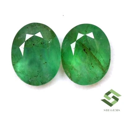 10x8 mm Certified Natural Emerald Oval Cut Pair 5.47 CTS Untreated Loose Gems - Image 1 of 4