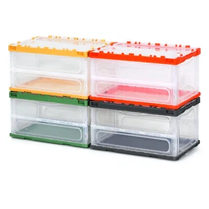 Folding 45L Collapsible Storage Bins Plastic Stackable Utility Crates 4 Pack - Picture 1 of 8