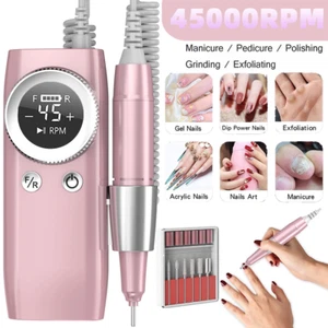 Neu tragbare 45000 1/min wiederaufladbare elektrische Nagelbohrer Maniküre Maschine LCD Geschenk - Bild 1 von 26