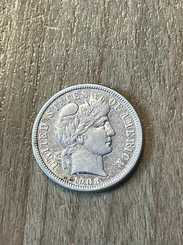 1908D Barber Dime XF Cover