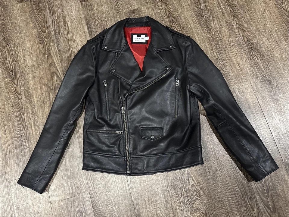 Topman 男式皮革摩托夹克 S 码 — 第 1/4 张图片