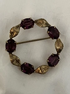 VINTAGE SIGNIERT WRE W.E. RICHARDS Amethyst GOLDGEFÜLLTE RUNDE BROSCHE ANSTECKNADEL 1,25" - Bild 1 von 2