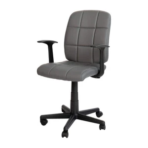 Gray Quilted Vinyl Swivel Task Office Chair with Arms - Picture 1 of 8