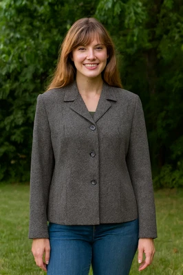 Josephine Chaus Collection Women Gray Tweed Button Up Career Academia Blazer 14 - Image 1 of 4