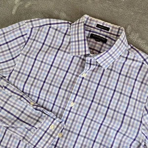 Banana Republic Shirt Mens Large White Blue Purple Checkered Grant Fit Career - Picture 1 of 11