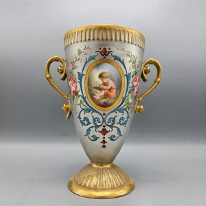 Antique French Porcelain Handled Vase with Putti - Picture 1 of 12