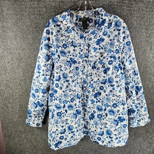 Lauren Ralph Lauren Women's Blue White Floral Long Sleeve Button Up Shirt 2X - Picture 1 of 5