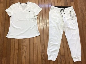 New KOI Small Petite Jogger Pants Scrub Set, White Medical Small Top (G15-4) - Picture 1 of 14