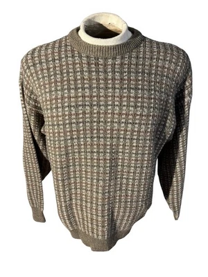 Geoffrey Beene Sweater Men’s Large Textured Check Knit Brown Gray Acrylic Blend - Image 1 of 4