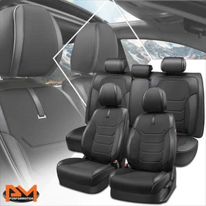 Universal 1ST 2ND Row Full Set Seat Covers Cushion Protector Sport Series Black - Picture 1 of 9