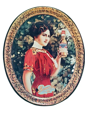 Budweiser Girl Metal Serving Tray Anheuser-Busch Inc  1974   12.75x10.5 - Image 1 of 4