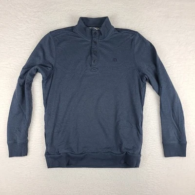 Travis Mathew Sweater Mens Medium Dark Blue Quarter Button Zip Sweatshirt - Image 1 of 4
