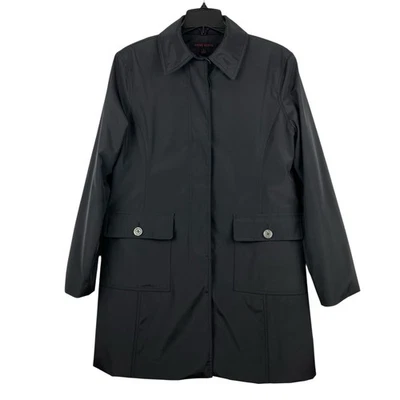 Gabardina Anne Klein L forrada para todo clima negra lluvia viento invierno viaje por la ciudad Foto 1 de 4