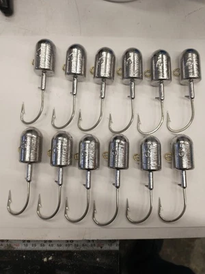 Paquete de doce - Plantillas cabeza bala de 6 OZ-8/0 ganchos mostaza Ling Cod, lubina  Foto 1 de 3