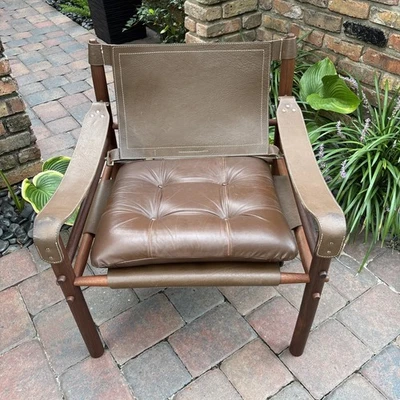 Vintage 1960s Arne Norell Brown Leather Safari Chair. READ DESCRIPTION ⬇️ - Image 1 of 4