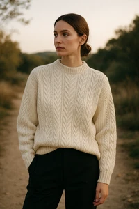 ZARA Chunky Wool Blend Knit Sweater Small Cream Cable Knit - Picture 1 of 8