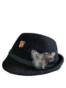 Vtg German Bavarian Octoberfest Alpine GrayWool Hat Feathers Rope Pin Wool - Picture 1 of 7
