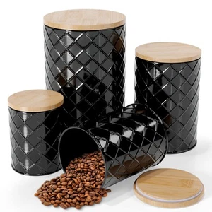 ® Black Metal Canister Set for the Kitchen Counter, Food Canister Set of 4, A... - Picture 1 of 8