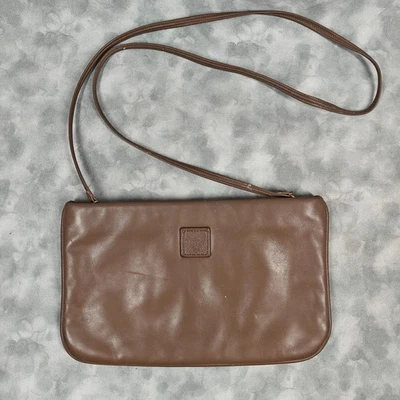 Vintage Anne Klein Pebbled Brown Leather 10x7 Crossbody / Clutch Bag - Image 1 of 4