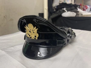 Finest Shiny PVC Muir Cap - Cappello da ufficiale motociclista nero a punta - Foto 1 di 4