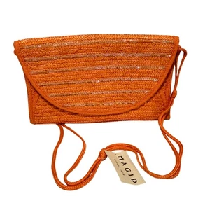 NEW Magid orange woven straw beachy casual clutch purse converts to shoulder bag - Picture 1 of 6