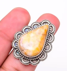 Anillo de joyería enchapado en plata con piedras preciosas de mocaita brechadas naturales s.9.5 S274 - Imagen 1 de 4