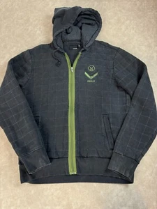 Hurley Mens Army Full Zip Hoodie Sweatshirt Embroidered Logo Black Green Medium - Picture 1 of 7