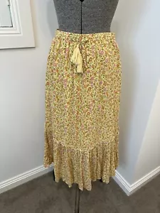 Spell & The Gypsie Rae Daisy Yellow Tiered Midi Skirt Floral Boho S 8 10 - Bild 1 von 12