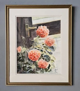 Framed Signed Watercolour "Inside the Conservatory" Flowers by Constance Milburn - Picture 1 of 6