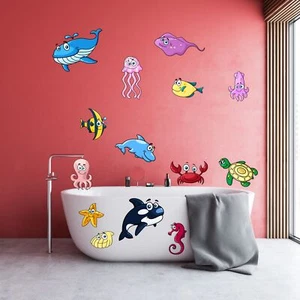 14 Baño Set de Pegatinas Peces Animales Marinos Inodoro Malo Pared, - Ducha - Imagen 1 de 3
