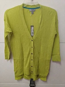 NWT JCP Cable Knit Linen Cotton Knit Button Down V-neck Cardigan  Drop Shoulder - Picture 1 of 23