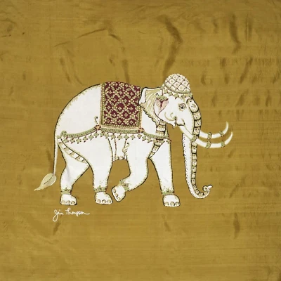 J205 Jim Thompson Scarf Elegant Golden Thai Animal Elephant Silk Square 34" RARE Foto 1 de 4
