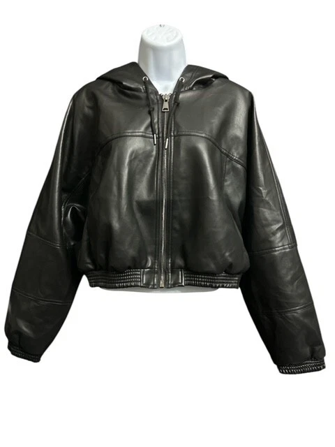 Windsor XL Coat Popular Slick Black Faux Leather Cropped Foxy Bomber Jacket NWOT - Image 1 of 4