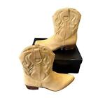 Cowboy Western Boots Mid Calf Shoes Ladies Heel Faux Suede Pointy Womens 