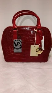 VALENTINA Made in Italy Echtleder Handtasche Marron/Rot Kroko Style - Bild 1 von 5
