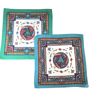 2 Wamcraft Bandanas Southwest Aztec Teal Blue Green Colorful Made In USA Lot - Picture 1 of 20