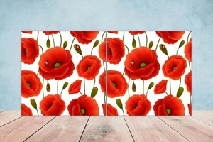 Juego de 2 azulejos de decoración de pared con estampado floral de azulejos de pared con salpicadero de cerámica con flores de amapola - Imagen 1 de 2