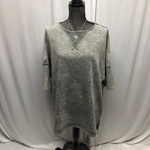 Washed Gray Oversized Top Womens Size 2XL Exposed Seam Drop Shoulder Tunic NEW - Picture 1 of 9