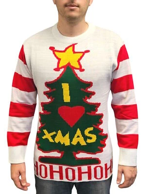 I Love Xmas HO HO HO Ugly Christmas Sweater Grinch Holiday Cheermeister Heart - Image 1 of 4